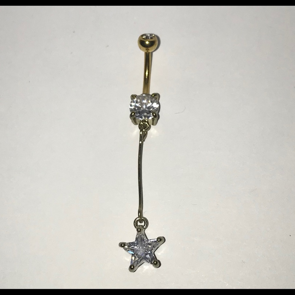 1Dangling Belly StarCZ 14 K Gold overlay 316L SSS